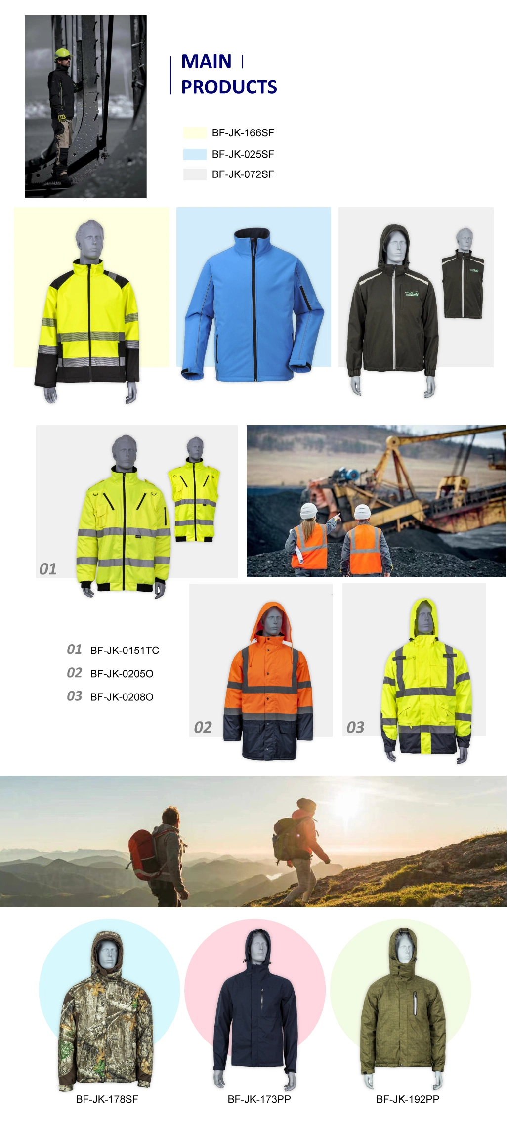 Hi Vis Safety Clothing Adjustable Hood Work Clothes Polyester Paded Parka with Reflective Tapes