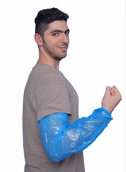 Couvre-manches jetables en PE fabriqués à la machine avec élastique au niveau du brassard et du coude